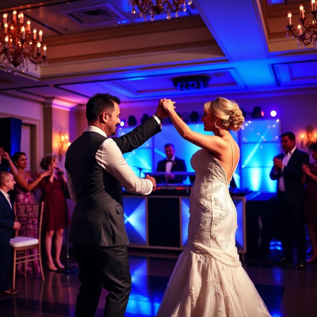 Wedding couple first dance with DJ lighting